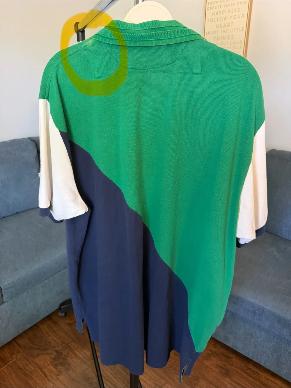 Ralph Lauren Green, Navy & White Rugby Polo with Yellow Crest